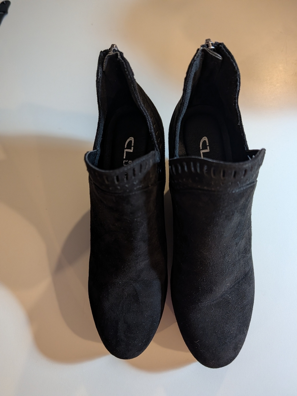 CL by Laundry Black Suede Zip-Back Ankle Booties Woman's Size 8M